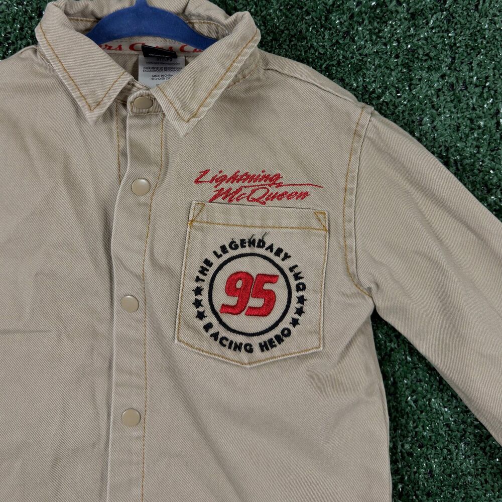 Disney Pixar Cars Lightning McQueen Mater Twill Shirt Toddler Boys Size 3T Tan - Picture 6 of 9